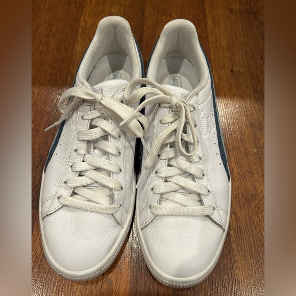 Puma Clyde Denim Striped White Leather Sneakers Shoes Women size 8.5 - Picture 5 of 10